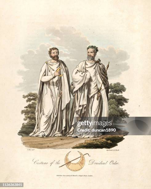 costumes of ancient britons, druids - robe stock illustrations