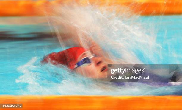 Rachel Saunders of Warrender Baths competes in the heats of the Men's 200m Backstroke during day three of The Edinburgh International Swim Meet at...