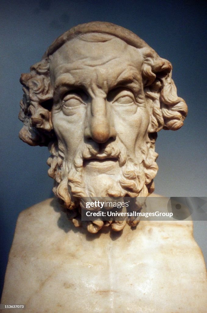 Homer (8th century BC) Greek epic poet credited with authorship of the Iliad and the Odyssey. Roman copy of lost Greek bust of 2nd century BC.