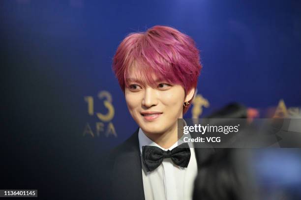 South Korean singer Kim Jae-joong poses on the red carpet of the 13th Asian Film Awards on March 17, 2019 in Hong Kong, China.