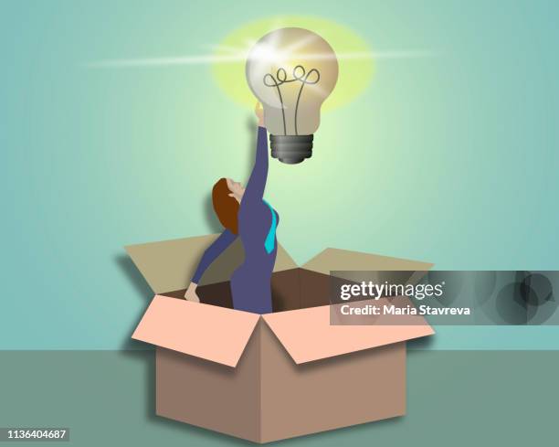 thinking outside the box.vector - one person using multiple devices stock illustrations