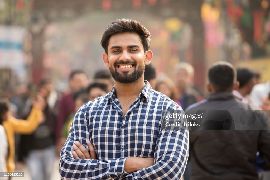 Young man at street market
