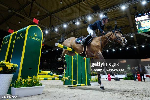 Niels Bruynseels rides Gancia de Muze during the The Dutch Masters: Rolex Grand Slam of Showjumping at Brabanthallen on March 17, 2019 in...