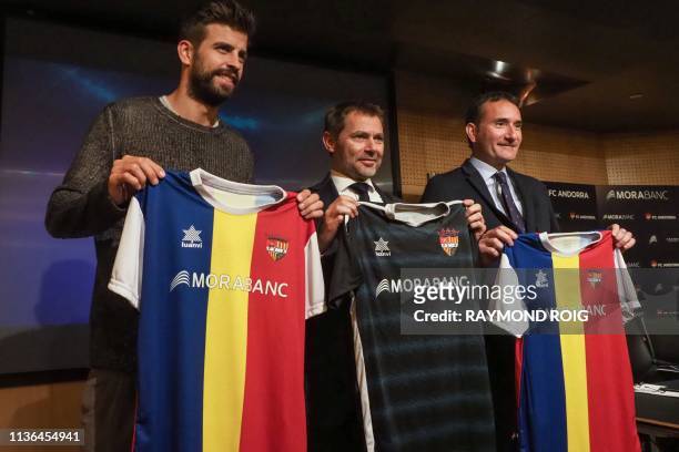 Barcelona Spanish defender and Kosmos investment company president Gerard Pique , director general of MoraBanc financial group Lluis Alsina and...