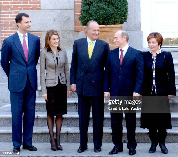 Prince Felipe, Princess Letizia, King Juan Carlos, Vladimir Putin and Liudmila Putin
