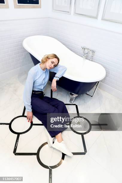 German actress Anne-Catrin Maerzke poses during a fashion shooting for the World Vegan Magazine on February 9, 2019 in Berlin, Germany.