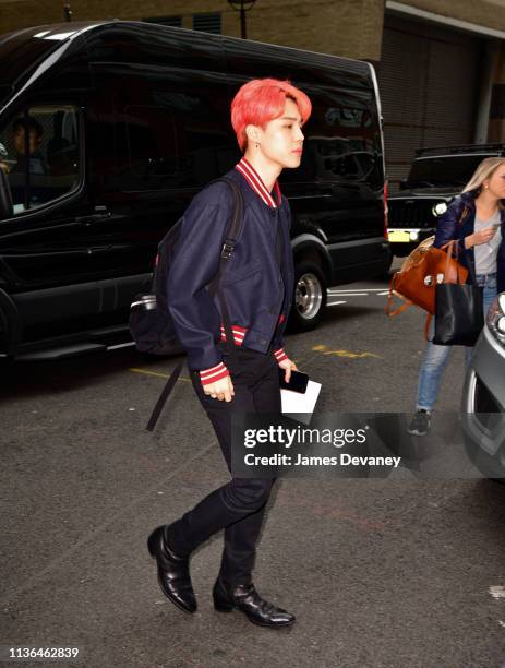 Jimin of BTS seen on the streets of Manhattan on April 12, 2019 in New York City.