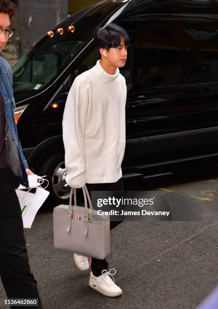 Jin of BTS seen on the streets of Manhattan on April 12, 2019 in New York City.