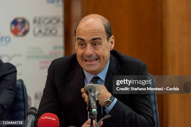 The President of the Lazio Region and secretary of the Democratic Party Nicola Zingaretti during the press conference to announce the resignation of...