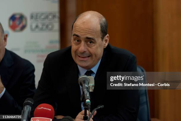 The President of the Lazio Region and secretary of the Democratic Party Nicola Zingaretti during the press conference to announce the resignation of...