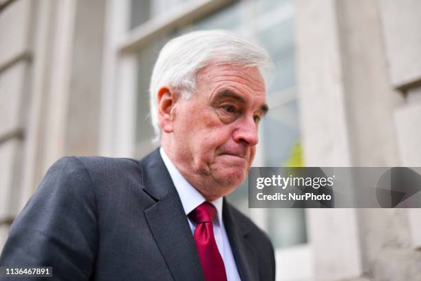 Britains Shadow Chancellor John McDonnell arrives at the Cabinet Office to hold Brexit talks, London on April 12, 2019