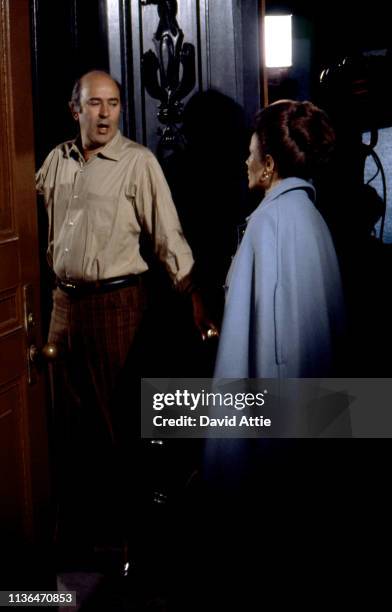 Director Carl Reiner and actress Trish Van Devere on the set of the movie Where's Poppa in May, 1970 in Long Island, New York.