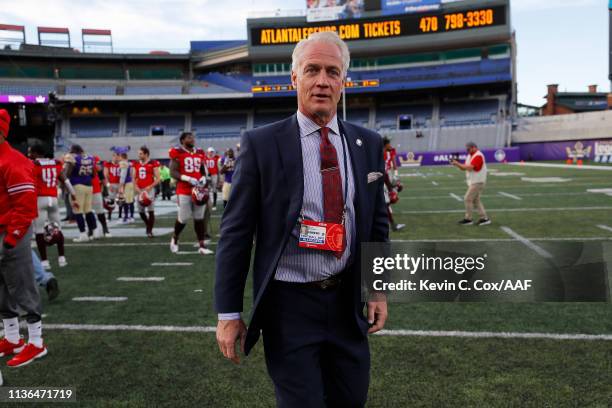Daryl Johnston is seen after the the Alliance of American Football game between the Atlanta Legends and the San Antonio Commanders at Georgia State...