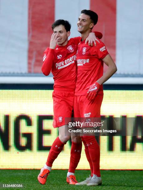 Rafik Zekhnini of FC Twente, Javier Espinosa of FC Twente celebrates during the Dutch Keuken Kampioen Divisie match between Fc Twente v Telstar at...