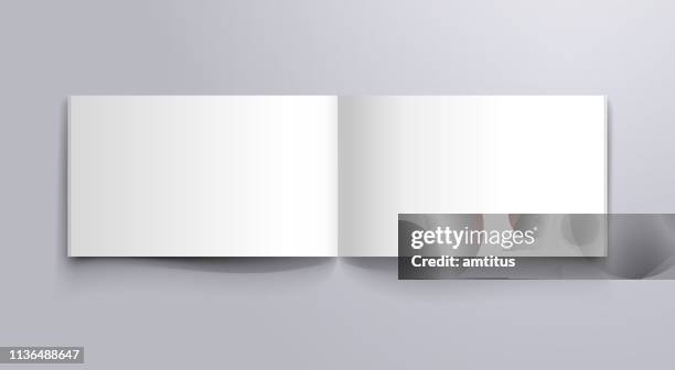 stockillustraties, clipart, cartoons en iconen met breed boek open pagina's model - folder mockup