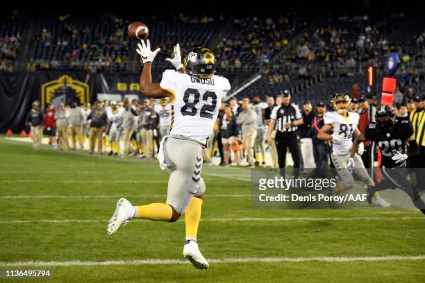 Francis Owusu of the San Diego Fleet catches a touchdown pass during the fourth quarter against the Birmingham Iron in an Alliance of American...