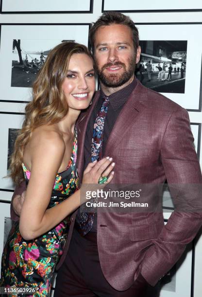 Actors Elizabeth Chambers and Armie Hammer attend the New York screening after party for "Hotel Mumbai" at The Times Square EDITION on March 17, 2019...
