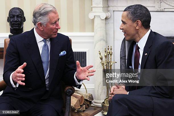 President Barack Obama meets with Britain's Prince Charles , Prince of Wales, in the Oval Office of the White House May 4, 2011 in Washington, DC....