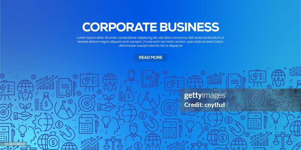 Ensemble vectoriel de modèles et d'éléments de conception pour Corporate Business dans un style linéaire tendance-Seamless Patterns avec des icônes linéaires liées à Corporate Business-Vector
