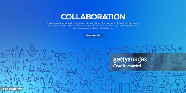 vector set of design templates and elements for collaboration in trendy linear style - seamless patterns with linear icons related to collaboration - vector - business partnership stock illustrations