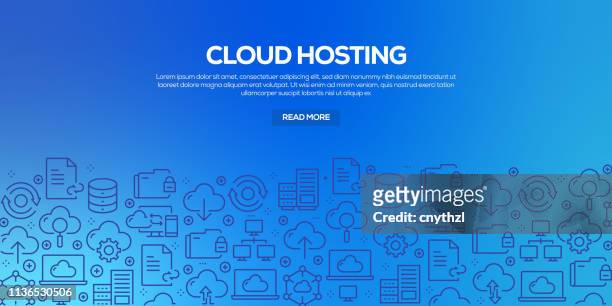 vector set of design templates and elements for cloud hosting in trendy linear style - seamless patterns with linear icons related to cloud hosting - vector - sponsor banner stock illustrations