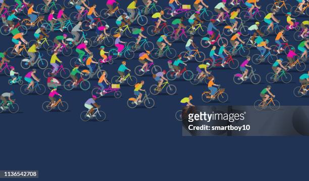 gruppe verschiedener radfahrertypen - bicycle messenger stock-grafiken, -clipart, -cartoons und -symbole