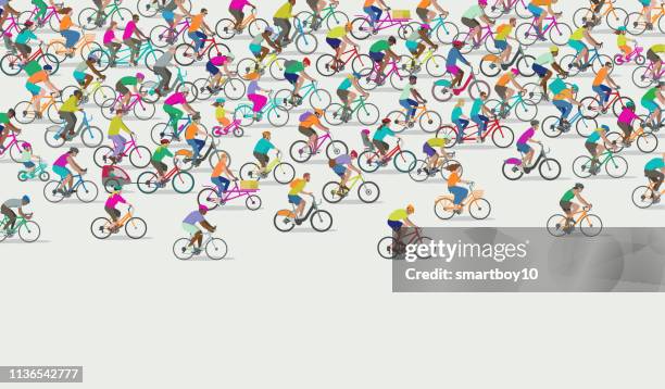 stockillustraties, clipart, cartoons en iconen met groep van verschillende soorten fietsers - bicycling