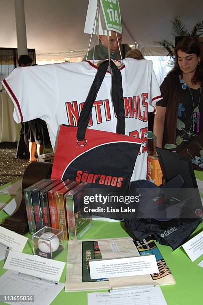 Silent auction table during HBO Presents "A Night at 'The Wire'" Benefit for The Ella Thompson Fund - June 9, 2007 at Warehouse Stage in Columbia,...