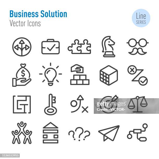 business solution icons set - vector line series - toy block stock illustrations
