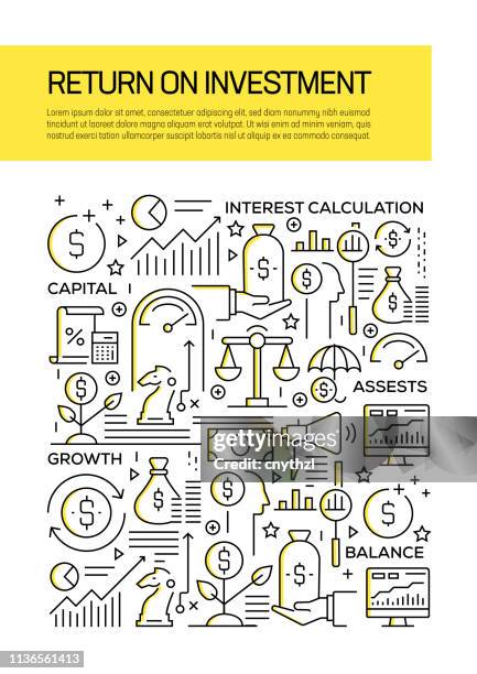 illustrazioni stock, clip art, cartoni animati e icone di tendenza di return on investment concept line design copertina stile per rapporto annuale, volantino, brochure. - investment brochures