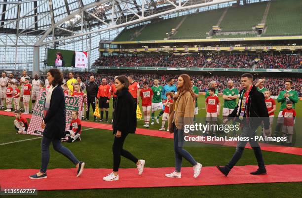 Martina Cox , wife of Sean Cox, with their children Shauna, Emma and Jack, ahead of the Sean Cox Fundraising match at The Aviva Stadium, Dublin.