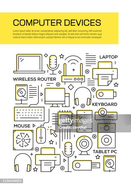 computer devices related line style cover design for annual report, flyer, brochure. - interactive presentation stock illustrations
