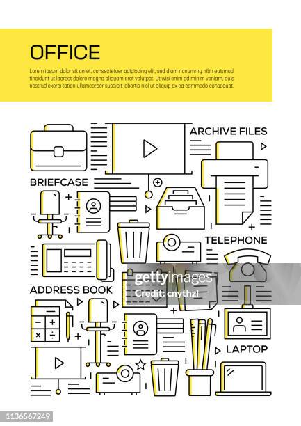 office and workspace concept line style cover design for annual report, flyer, brochure. - stationery desk stock illustrations