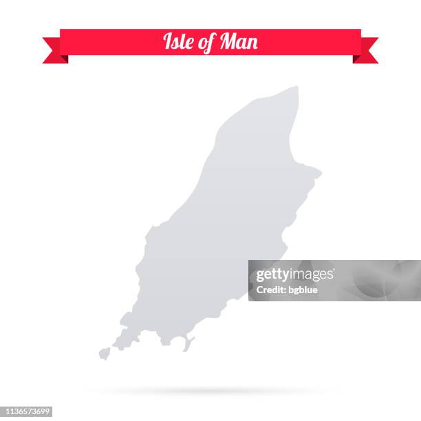 isle of man map on white background with red banner - irish sea stock illustrations