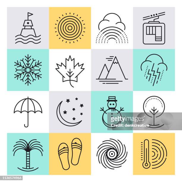 travel frequency seasons & types outline style vector icon set - coastline icon stock illustrations