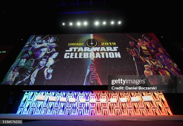 View of the atmosphere at "The Rise of Skywalker" panel at the Star Wars Celebration at McCormick Place Convention Center on April 12, 2019 in...