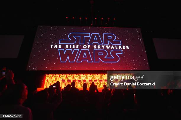 View of the atmosphere at "The Rise of Skywalker" panel at the Star Wars Celebration at McCormick Place Convention Center on April 12, 2019 in...