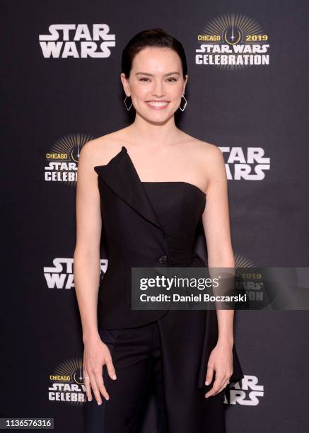 Daisy Ridley attends "The Rise of Skywalker" panel at the Star Wars Celebration at McCormick Place Convention Center on April 12, 2019 in Chicago,...