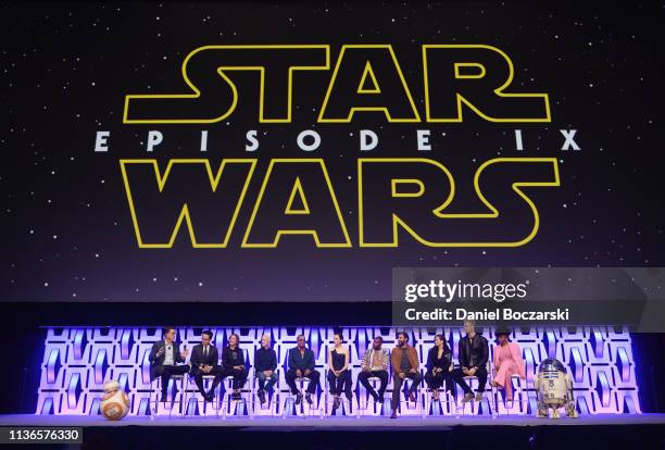 Moderator Stephen Colbert, Director J.J. Abrams, Producer Kathleen Kennedy, Anthony Daniels , Billy Dee Williams , Daisy Ridley , John Boyega , Oscar...