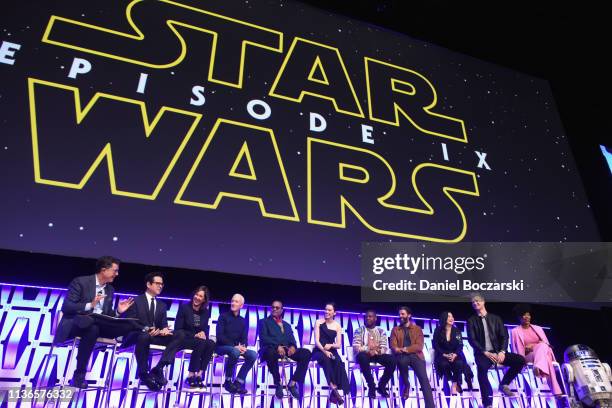 Moderator Stephen Colbert, Director J.J. Abrams, Producer Kathleen Kennedy, Anthony Daniels , Billy Dee Williams , Daisy Ridley , John Boyega , Oscar...