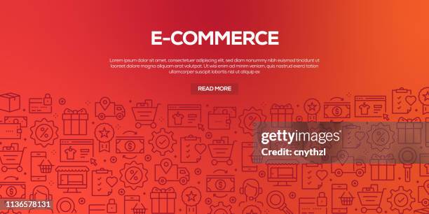 stockillustraties, clipart, cartoons en iconen met vector set van design templates en elementen voor e-commerce in trendy lineaire stijl-naadloze patronen met lineaire pictogrammen in verband met e-commerce-vector - e commerce