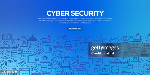 ilustraciones, imágenes clip art, dibujos animados e iconos de stock de vector conjunto de plantillas de diseño y elementos para la seguridad cibernética en estilo lineal de moda-patrones sin fisuras con iconos lineales relacionados con la seguridad cibernética-vector - seguridad de redes