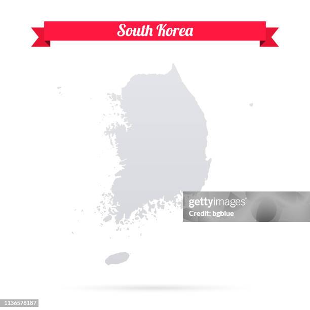 bildbanksillustrationer, clip art samt tecknat material och ikoner med sydkorea syd karta på vit bakgrund med röd banner - south korea