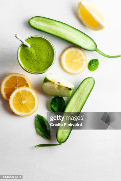 green smoothie with antioxidants, fresh fruit juice drink in glass, - fruit smoothies stock pictures, royalty-free photos & images