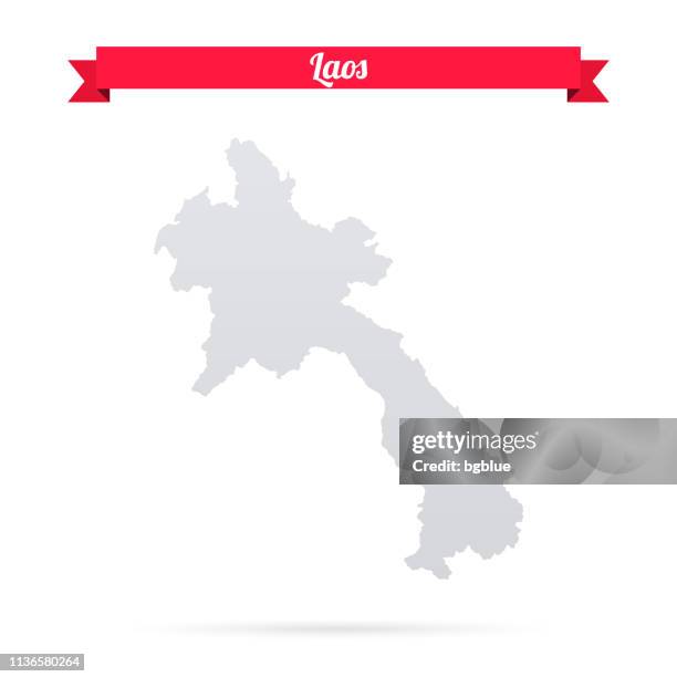 laos map on white background with red banner - laos stock illustrations