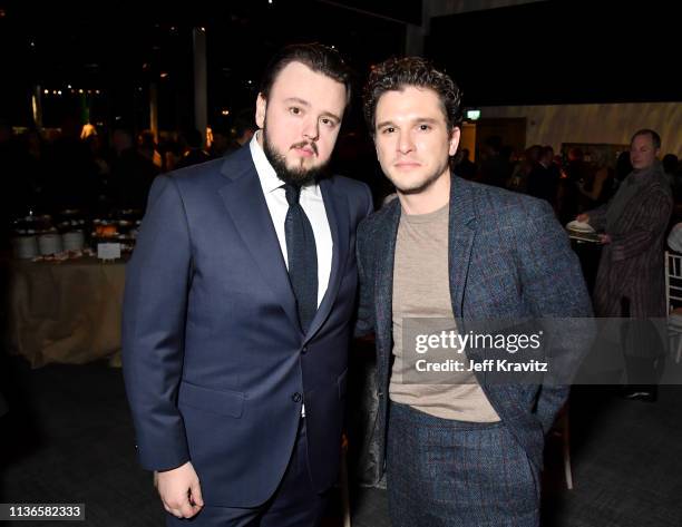 John Bradley and Kit Harrington at the "Game of Thrones" season finale premiere at the Waterfront Hall on April 12, 2019 in Belfast, Northern Ireland.