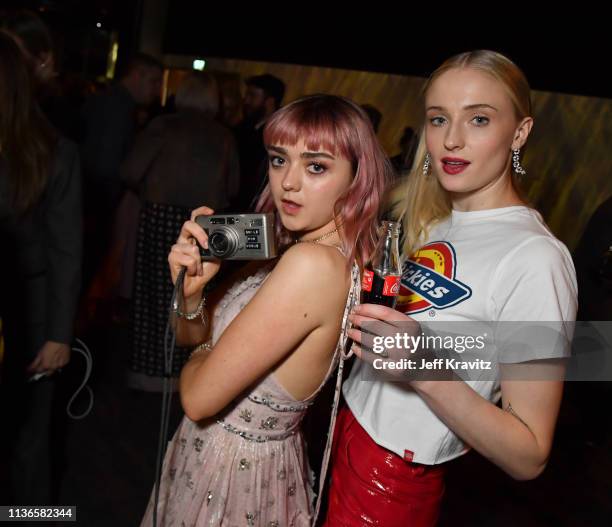 Maisie Williams, Sophie Turner at the "Game of Thrones" season finale premiere at the Waterfront Hall on April 12, 2019 in Belfast, Northern Ireland.