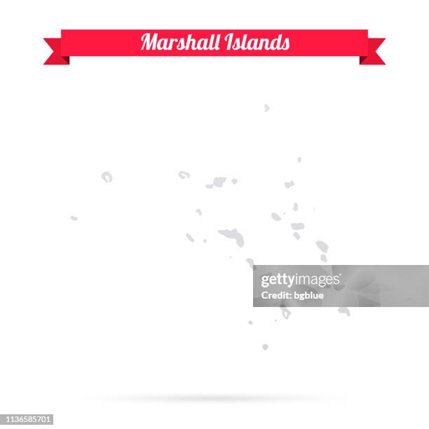 marshall islands map on white background with red banner - majuro stock illustrations