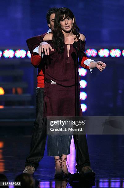 Jimmy Fallon and Sandra Bullock during 2005 MTV Movie Awards - Show at Shrine Auditorium in Los Angeles, California, United States.