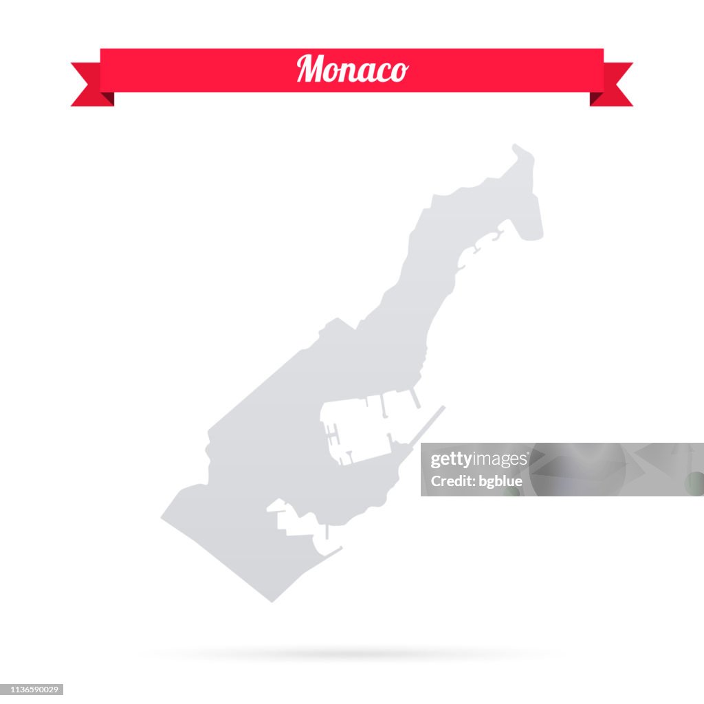 Monaco-Karte auf weißem Hintergrund mit rotem Banner